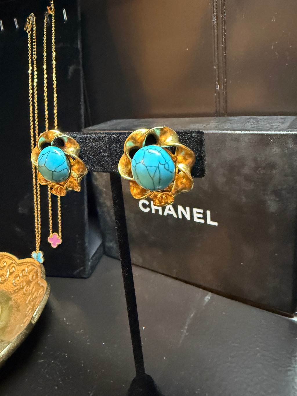 Chanel Teal Clip On Earrings