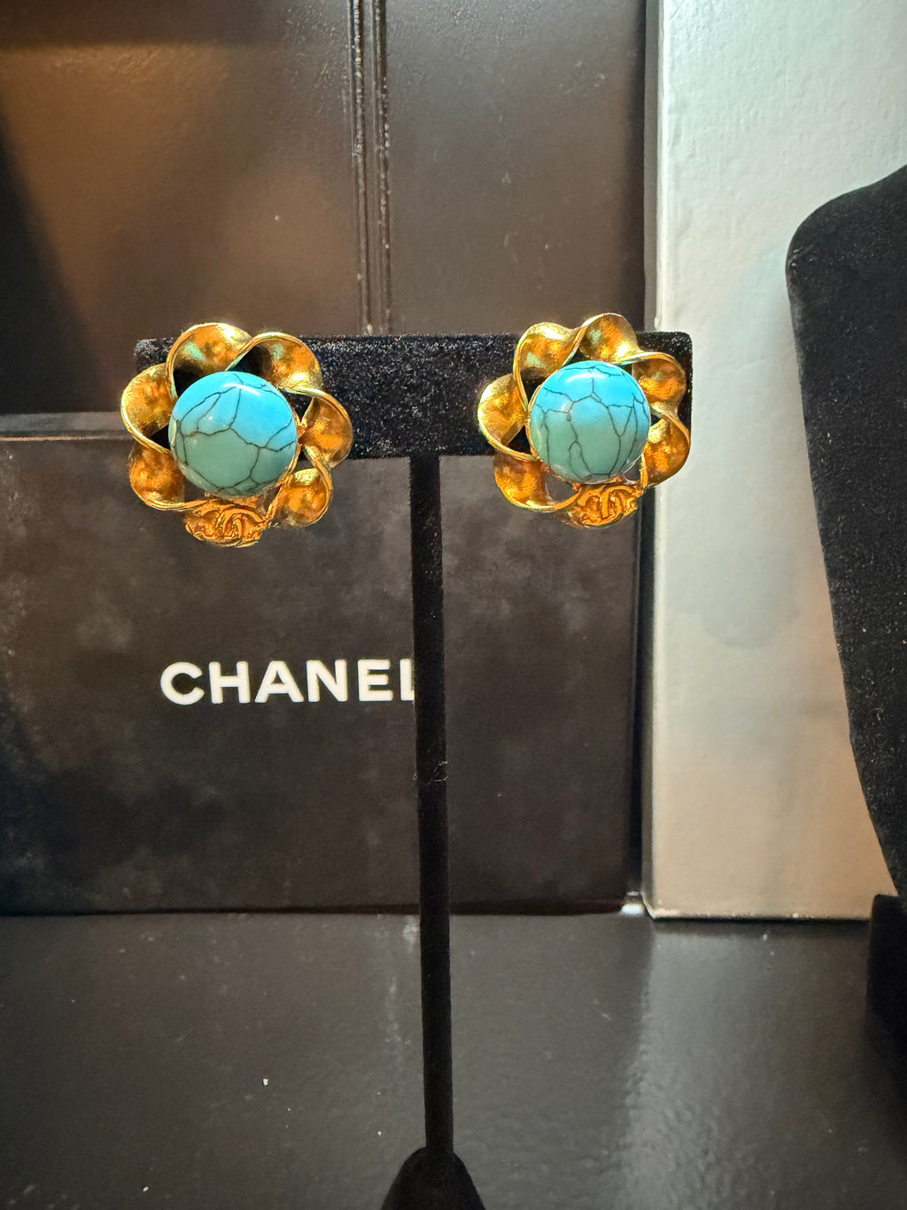 Chanel Teal Clip On Earrings